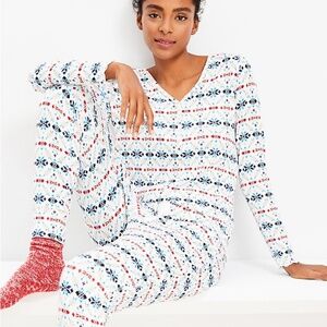 Ann Taylor LOFT Sleep Fair Isle Pajama Set Womens S Cozy Comfy Loungewear